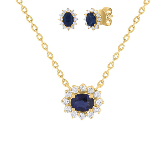 14K Gold Miniature Oval Blue Sapphire with Diamond Gift Set