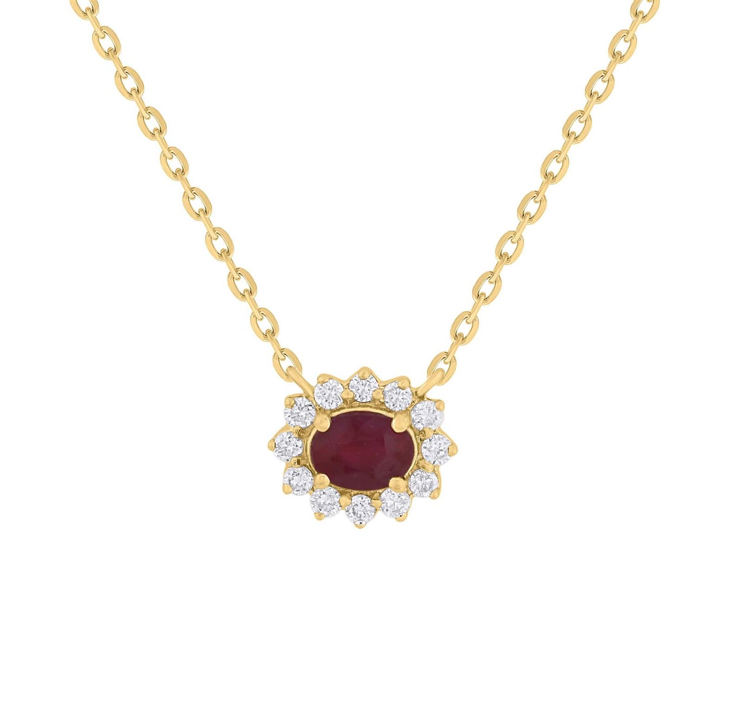 Miniature Oval Color Stone with Diamond Necklace