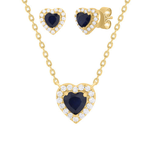 14K Gold Diamond and Blue Sapphire Heart Gift Set