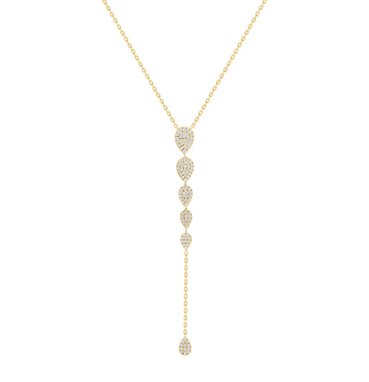 Multi Pave Tear Drop Lariat Necklace