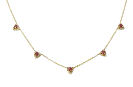 14K Gold Diamond and Color Stone Multi Triangle Necklace