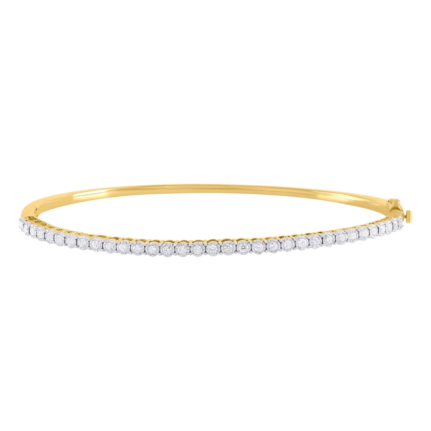 Classic Straight-line Diamond Illusion Gold Bangle Bracelet