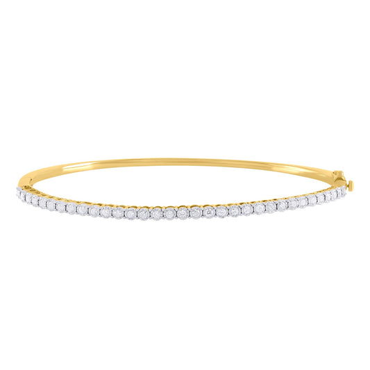 Classic Straight-line Diamond Illusion Gold Bangle Bracelet