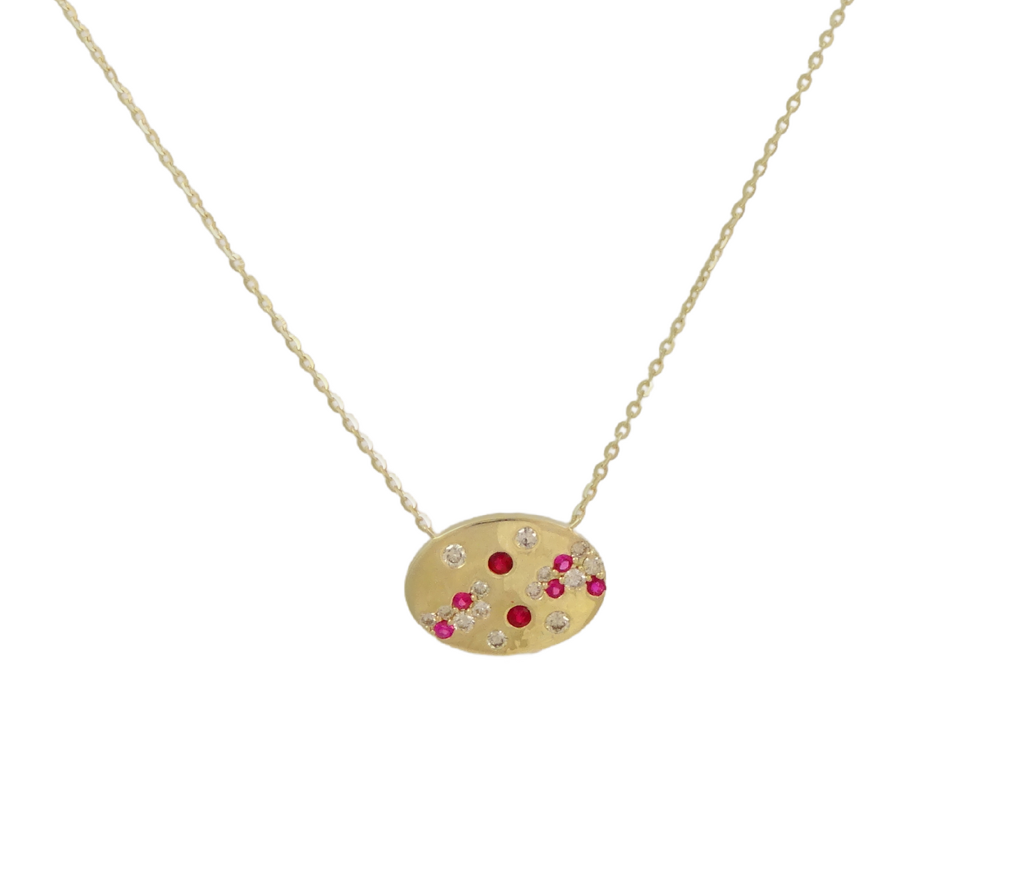 Oval Pendant with Diamonds and Color Stone