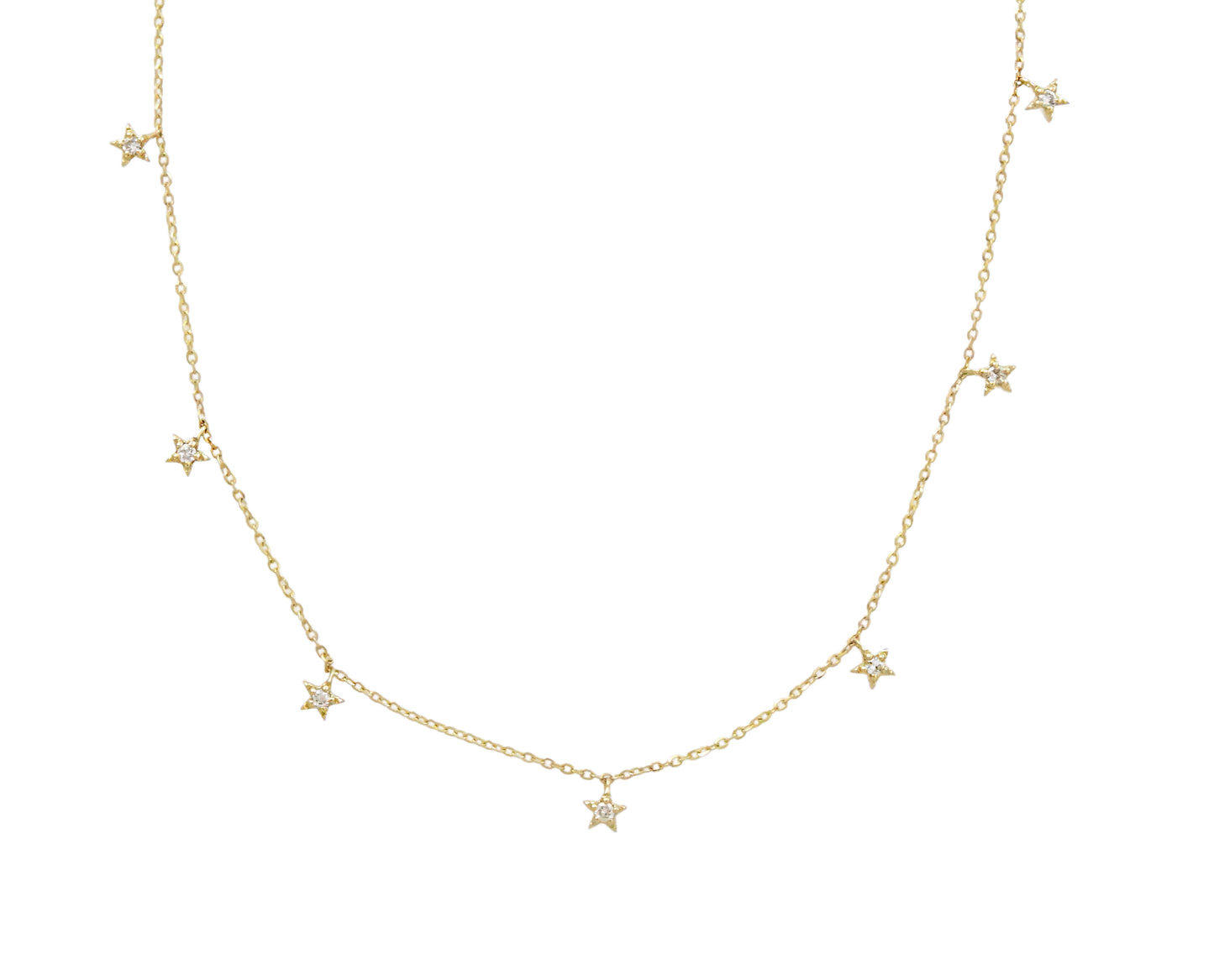 14k Gold Multi Mini Diamond Stars Necklace