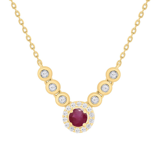 Diamond Halo Color Stone Center Bezel Set Chevron Necklace