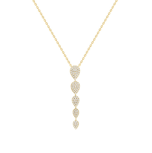 14K Gold Graduated Pear Diamond Pave Drop Lariat Necklace