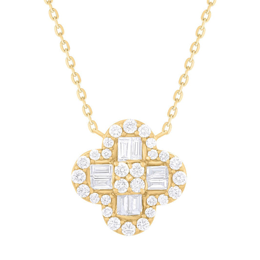 14K Gold Diamond Clover Necklace