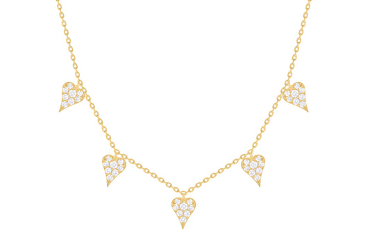 Multi Diamond Pave Hearts Dangle Necklace