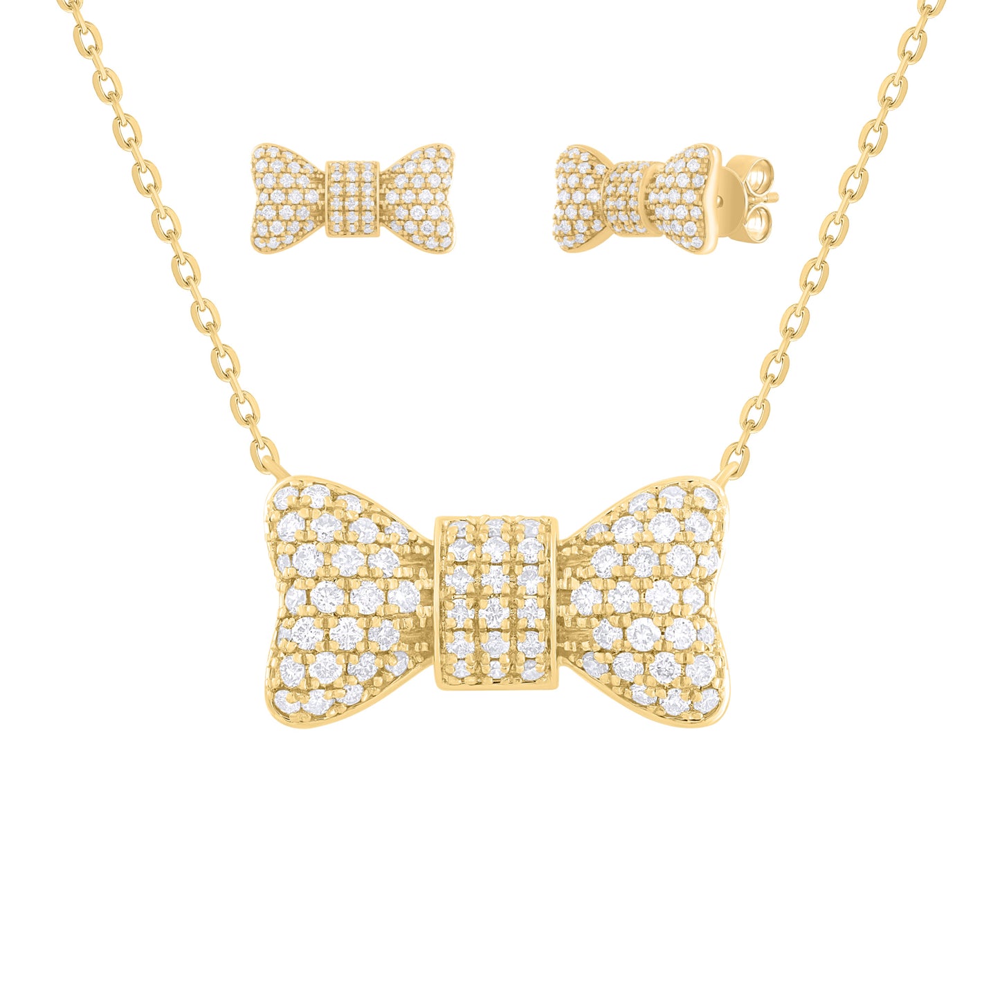 Diamond Pave Bow Earrings and Necklace Gift Set