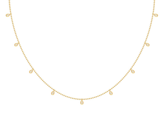 Multi Diamond Pear-Shaped Illusion Drops on Beaded Chain Necklace