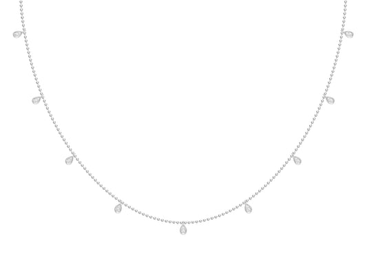 Multi Diamond Pear-Shaped Illusion Drops on Beaded Chain Necklace