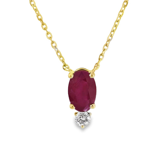 Classic Single Oval Color Stone And Diamond Accent Necklace