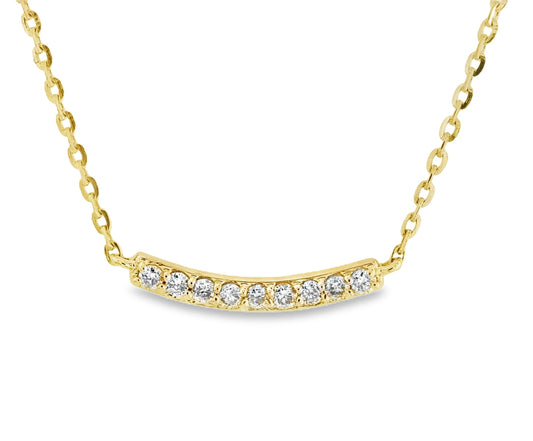 Dainty Sparkle: 14K Gold Mini Diamond Curved Bar Necklace