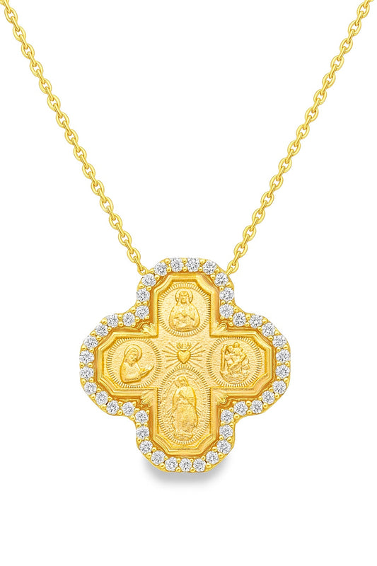 Diamond Four Way Medal Cross Necklace