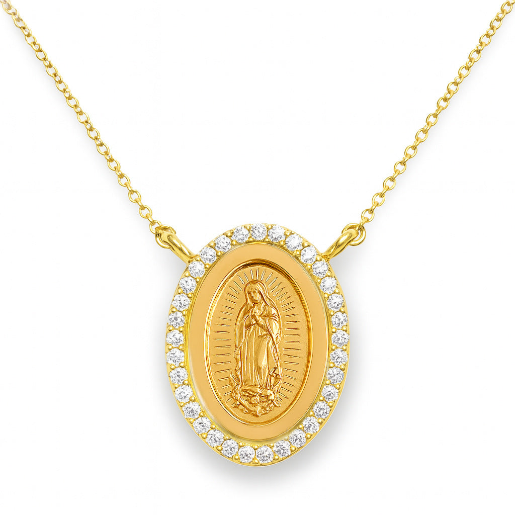 Small Diamond Miraculous Medal Necklace