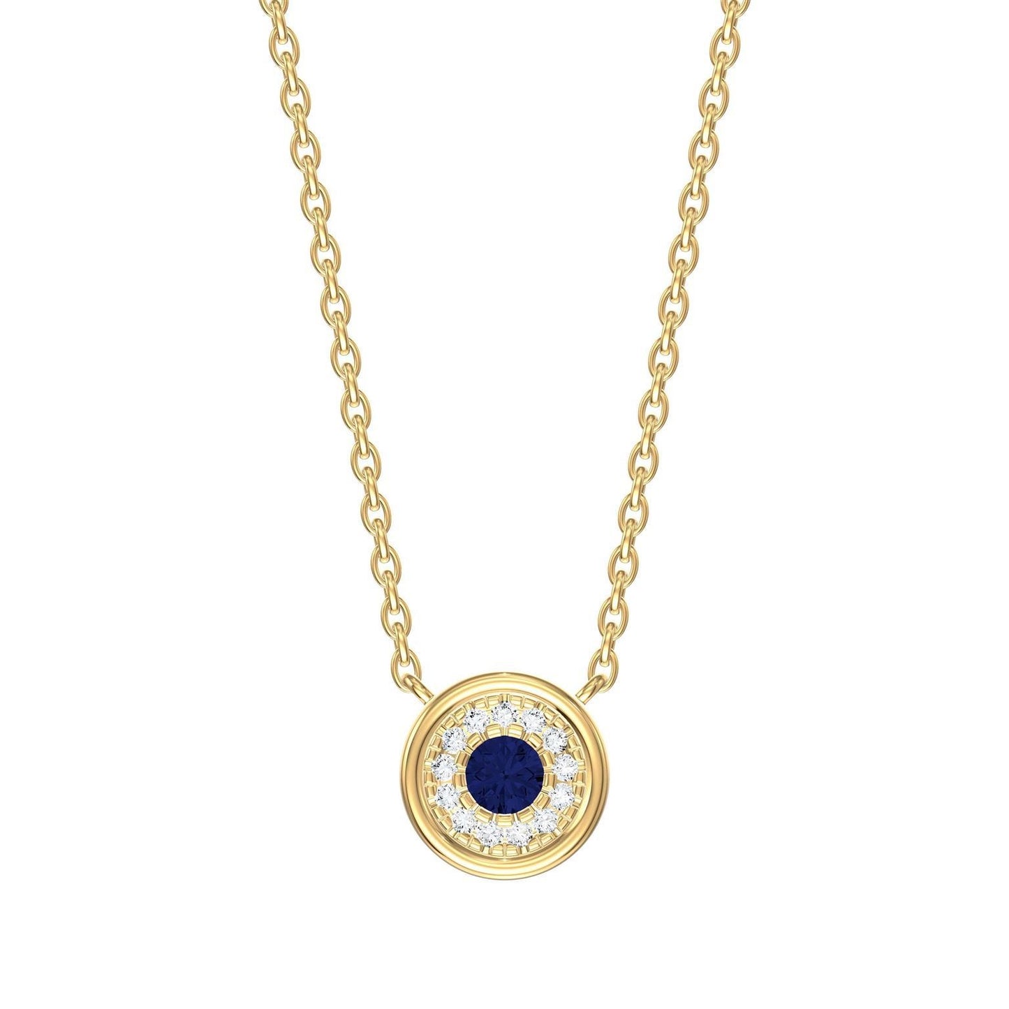 Round Color Stone & Diamond Halo Necklace