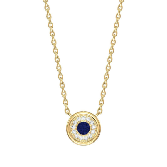Round Color Stone & Diamond Halo Necklace
