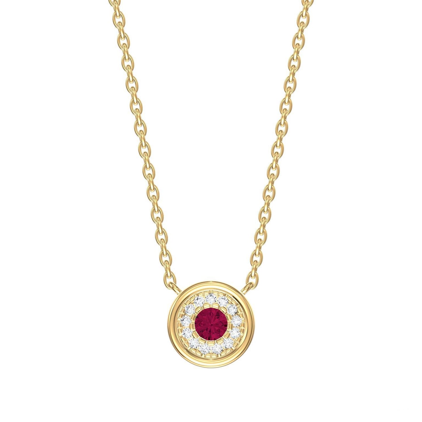 Round Color Stone & Diamond Halo Necklace