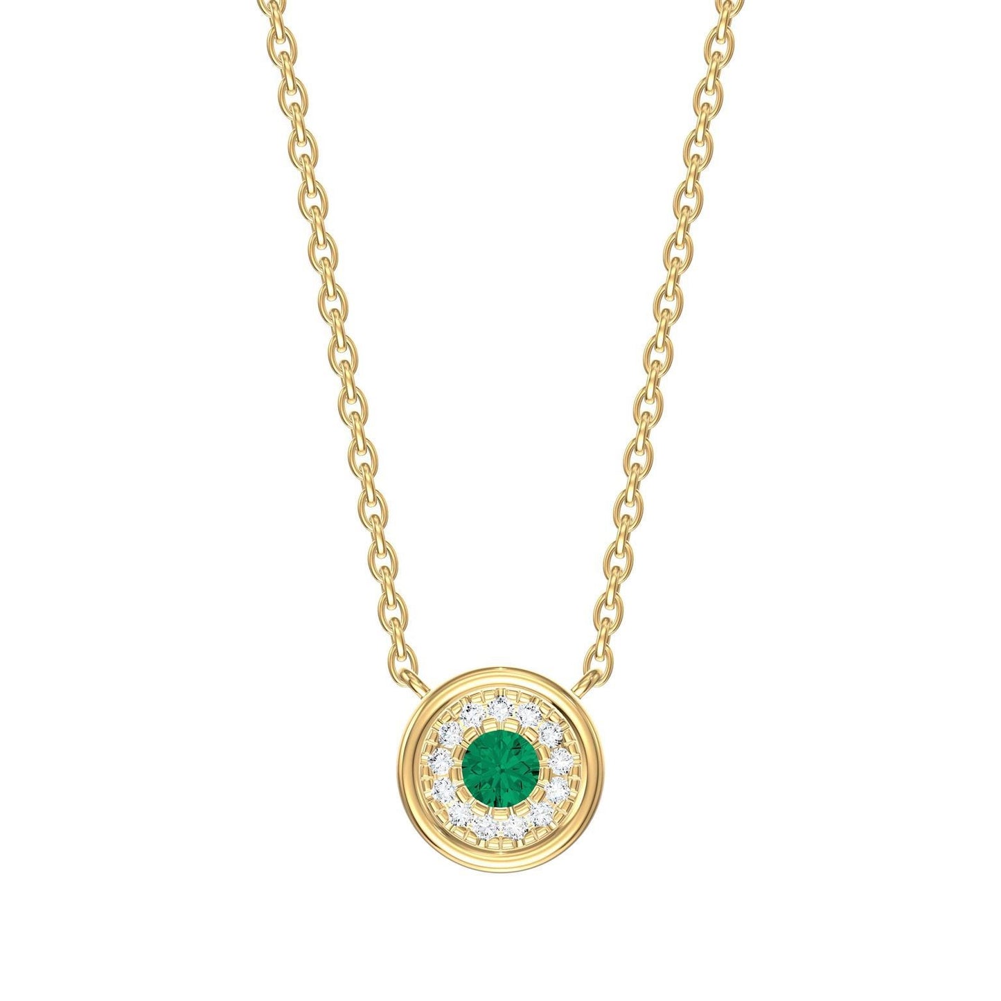 Round Color Stone & Diamond Halo Necklace