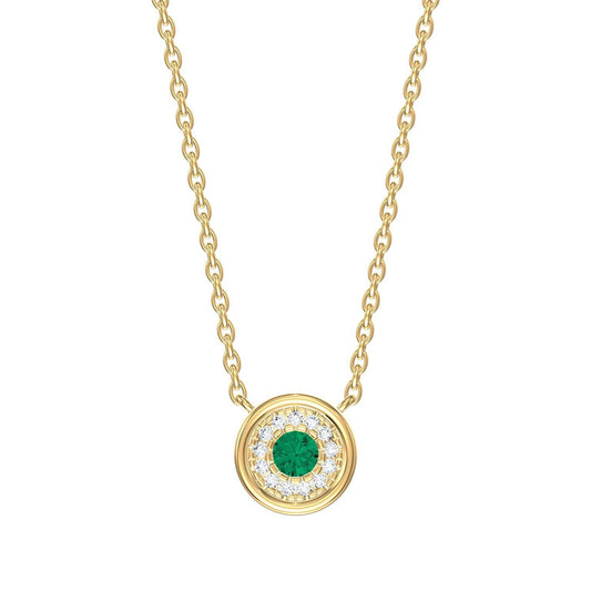 Round Color Stone & Diamond Halo Necklace