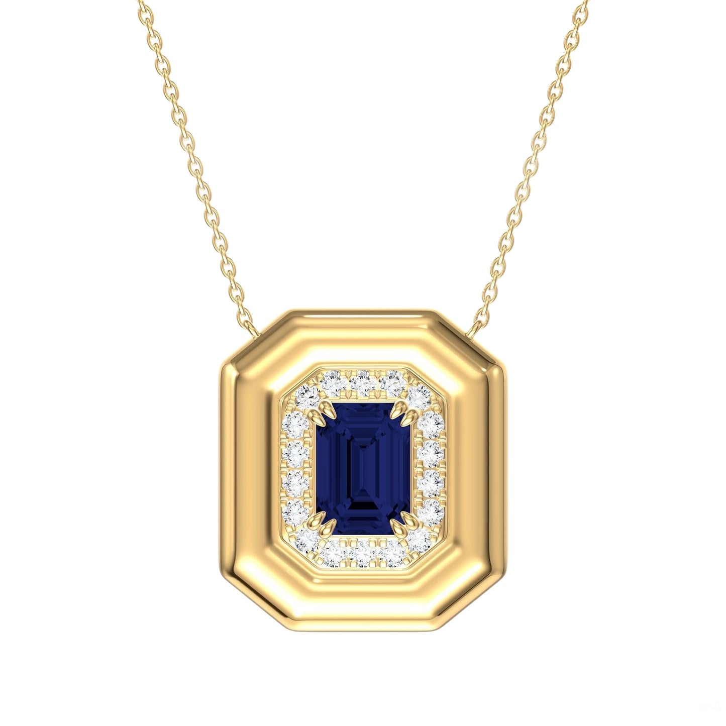 14K Yellow Gold Diamond Frame Color Stone Pendant Necklace