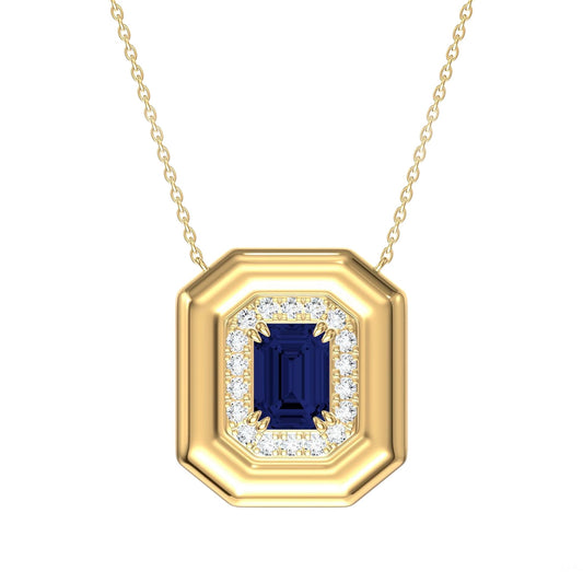 14K Yellow Gold Diamond Frame Color Stone Pendant Necklace