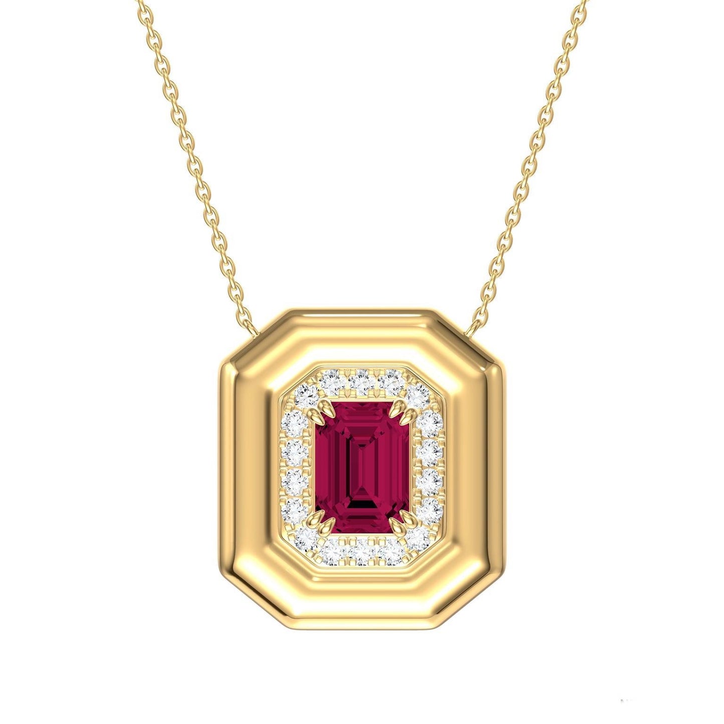 14K Yellow Gold Diamond Frame Color Stone Pendant Necklace