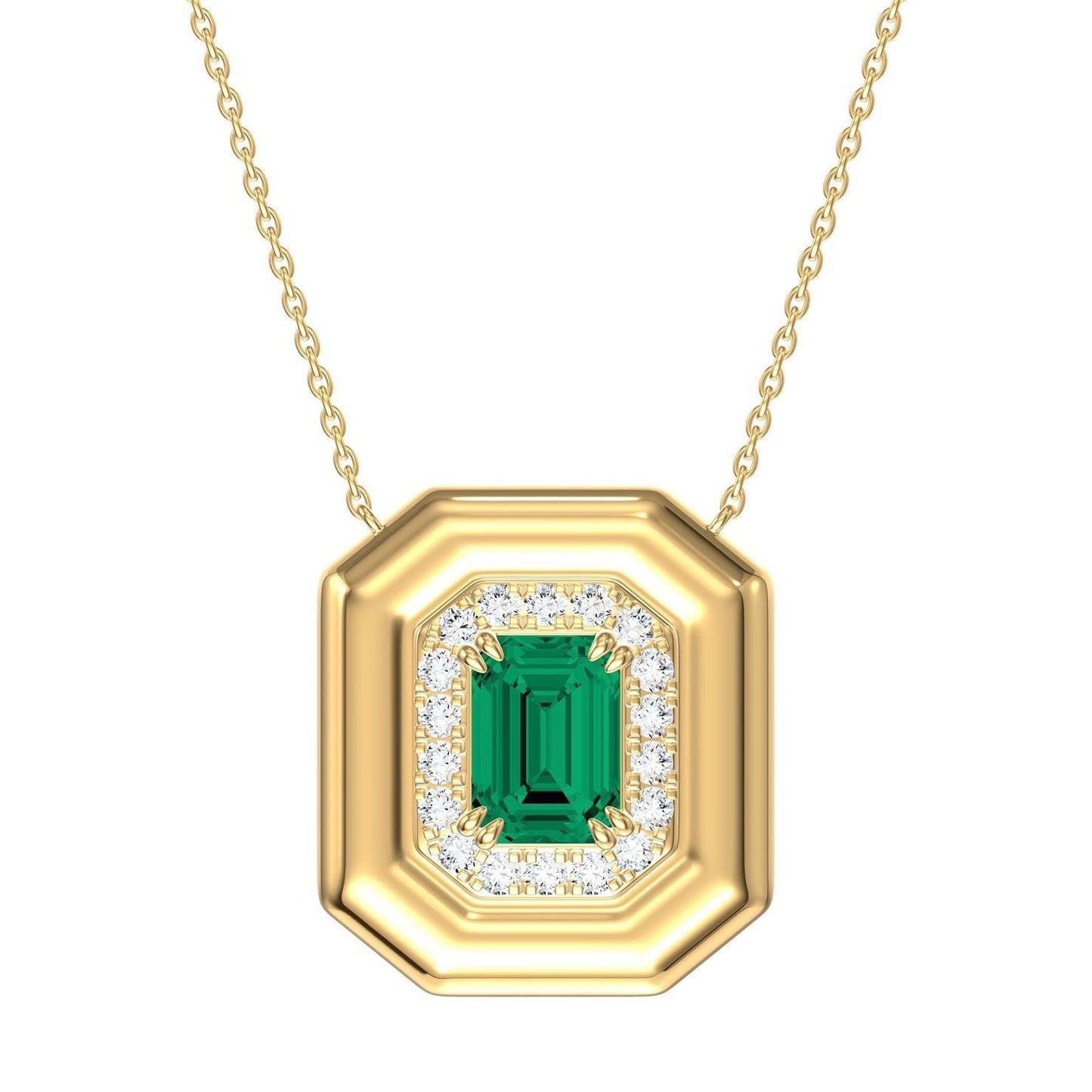 14K Yellow Gold Diamond Frame Color Stone Pendant Necklace