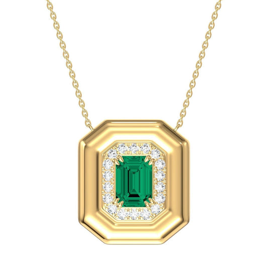 14K Yellow Gold Diamond Frame Color Stone Pendant Necklace