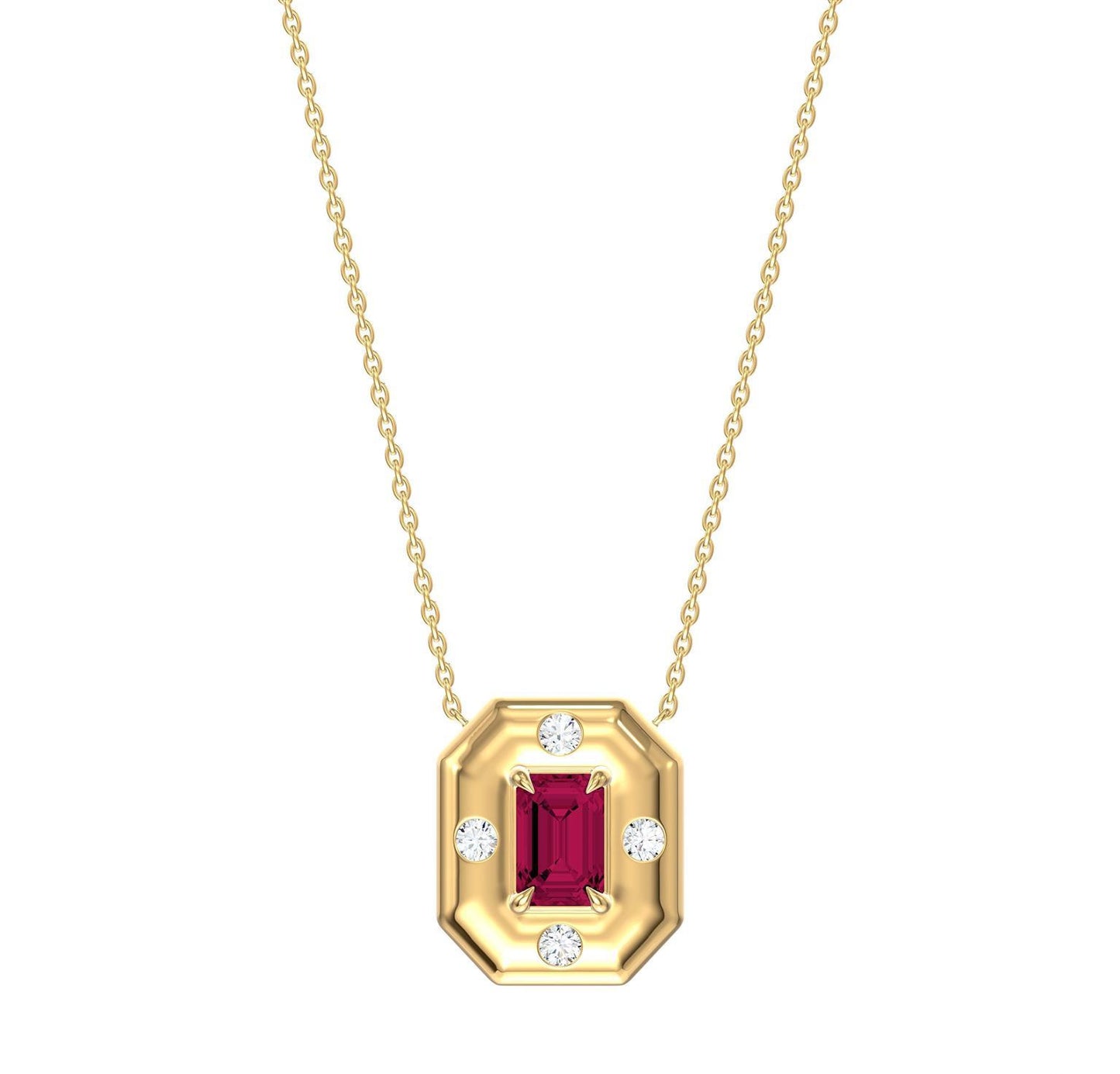 Color Stone & Diamond Frame Pendant Necklace