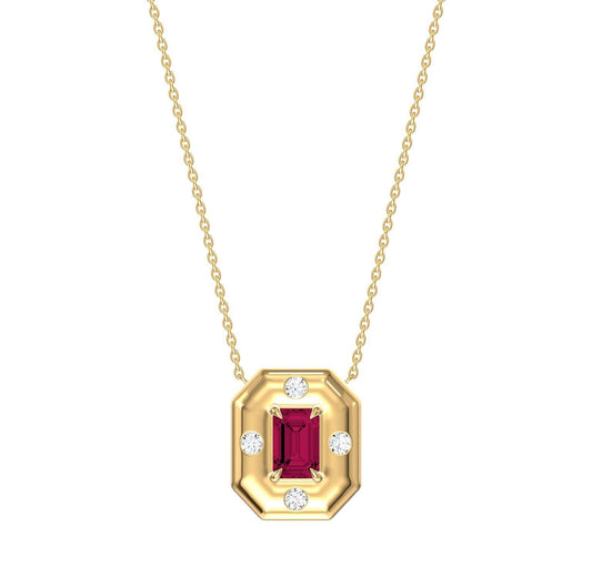Color Stone & Diamond Frame Pendant Necklace