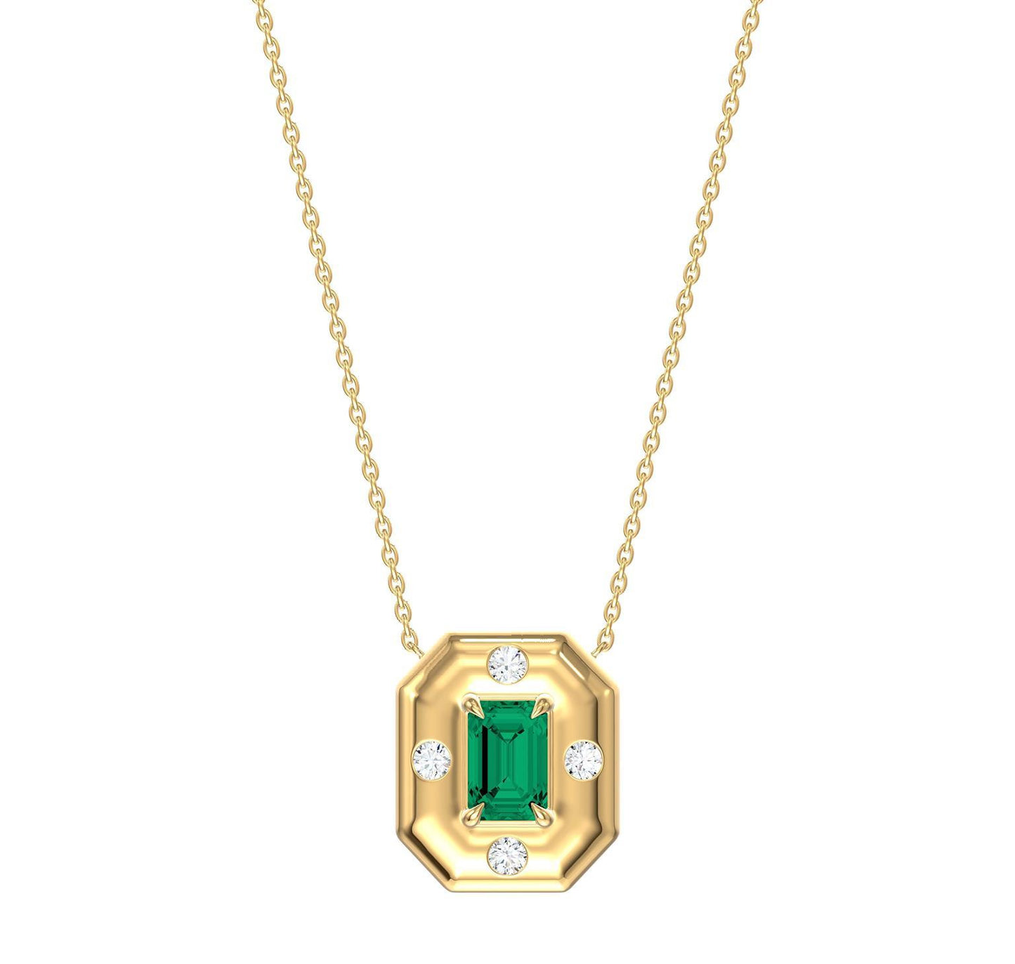Color Stone & Diamond Frame Pendant Necklace