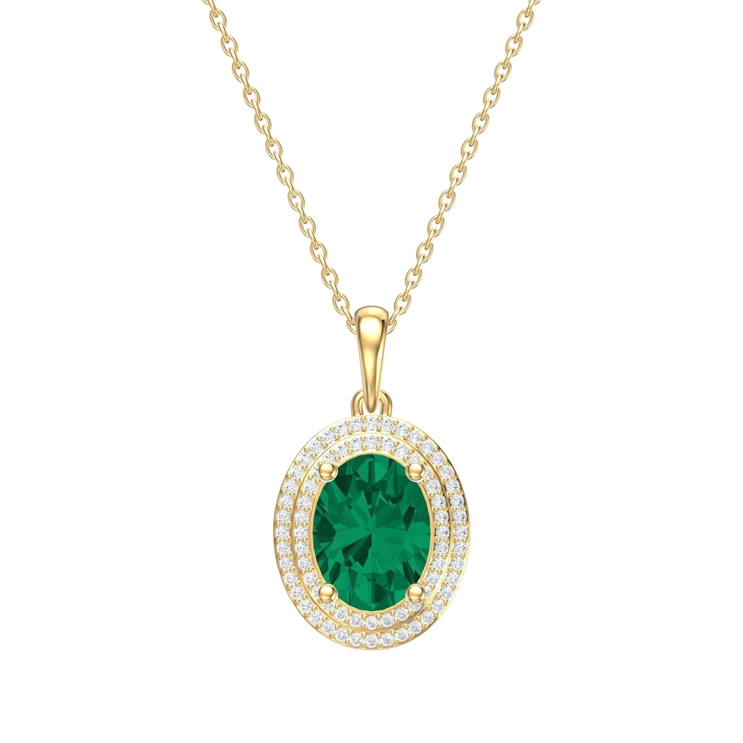 Diamond & Color Stone Double Halo Pendant Necklace