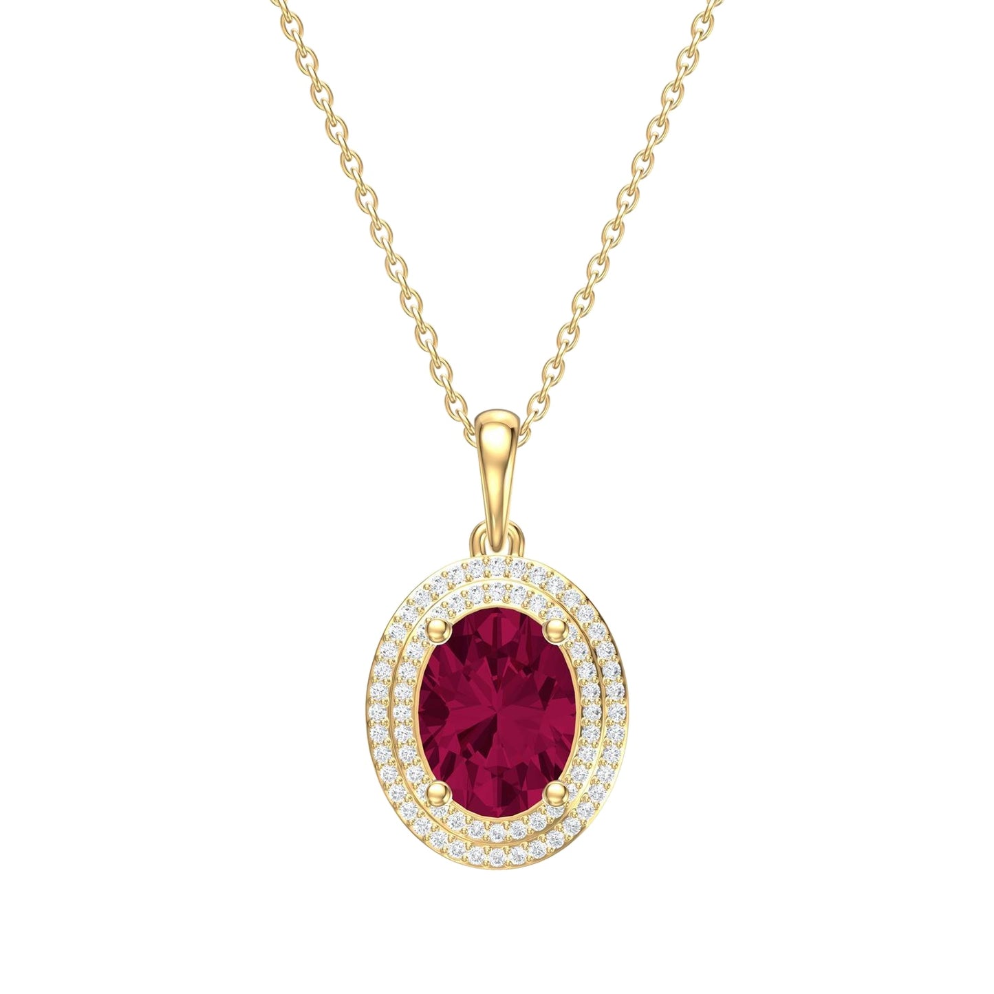 Diamond & Color Stone Double Halo Pendant Necklace
