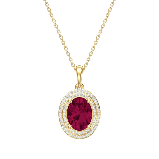 Diamond & Color Stone Double Halo Pendant Necklace