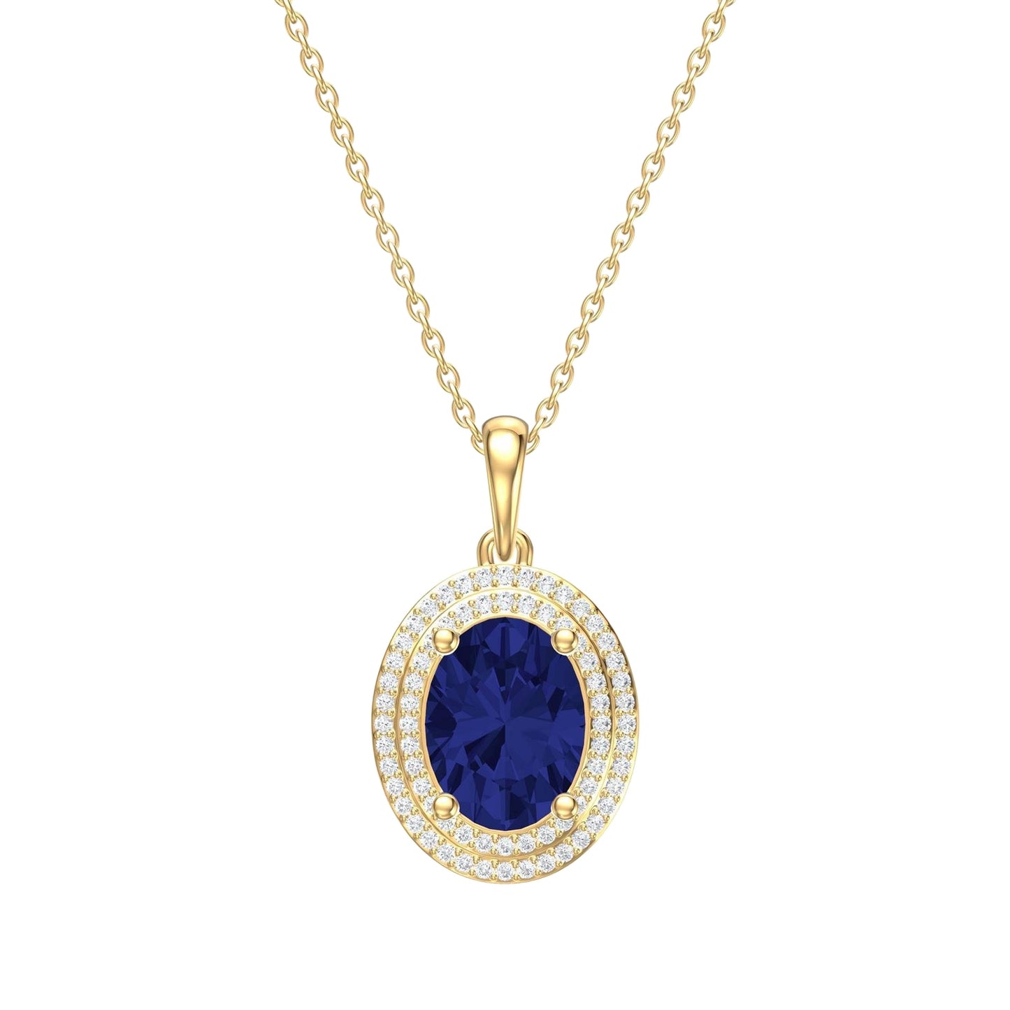 Diamond & Color Stone Double Halo Pendant Necklace