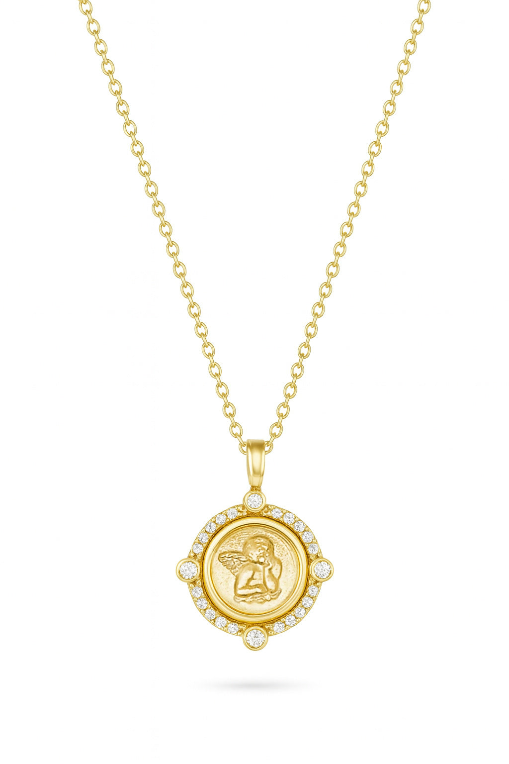Cardinal Diamond Halo Cherubim Angel Medal Necklace