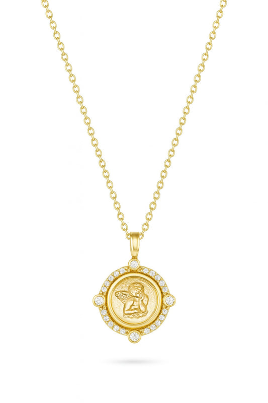 Cardinal Diamond Halo Cherubim Angel Medal Necklace