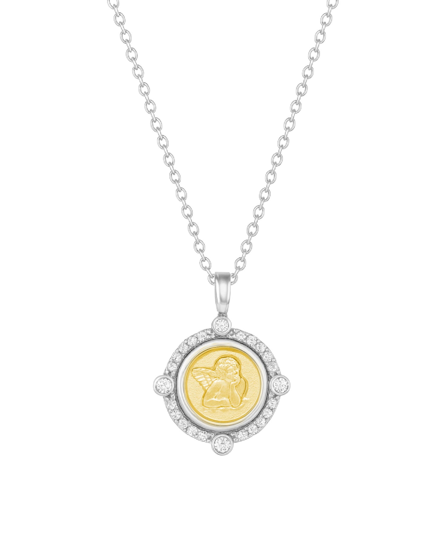 Cardinal Diamond Halo Cherubim Angel Medal Necklace