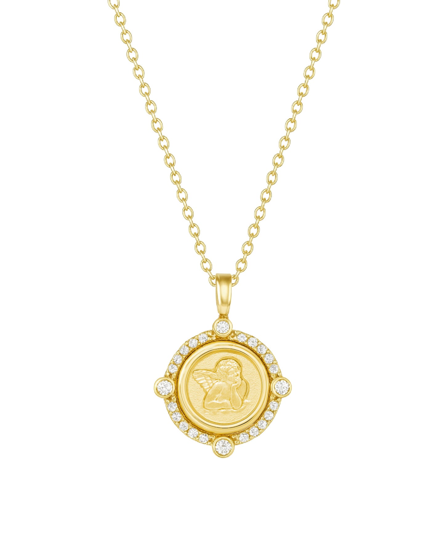 Cardinal Diamond Halo Cherubim Angel Medal Necklace