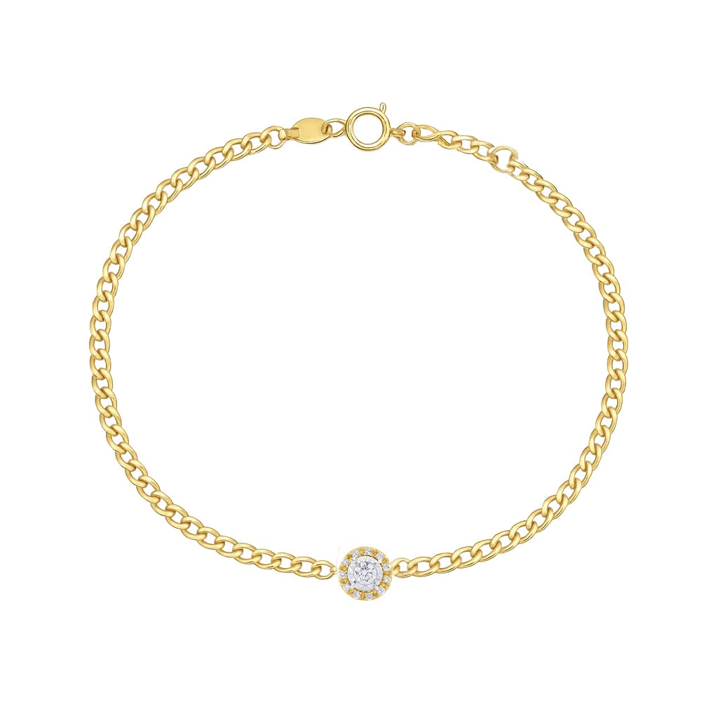 Shiny Diamond Pave Circle Curb Link Bracelet