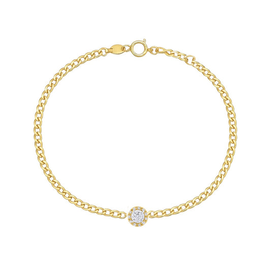 Shiny Diamond Pave Circle Curb Link Bracelet