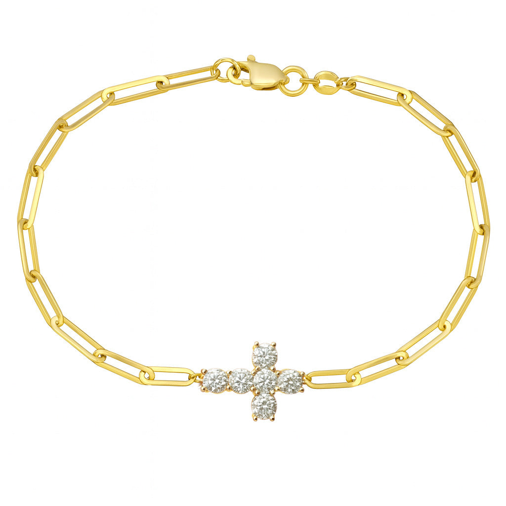 Chunky Small Diamond Cross Paper Clip Bracelet