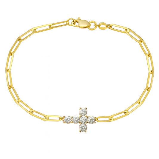 Chunky Small Diamond Cross Paper Clip Bracelet