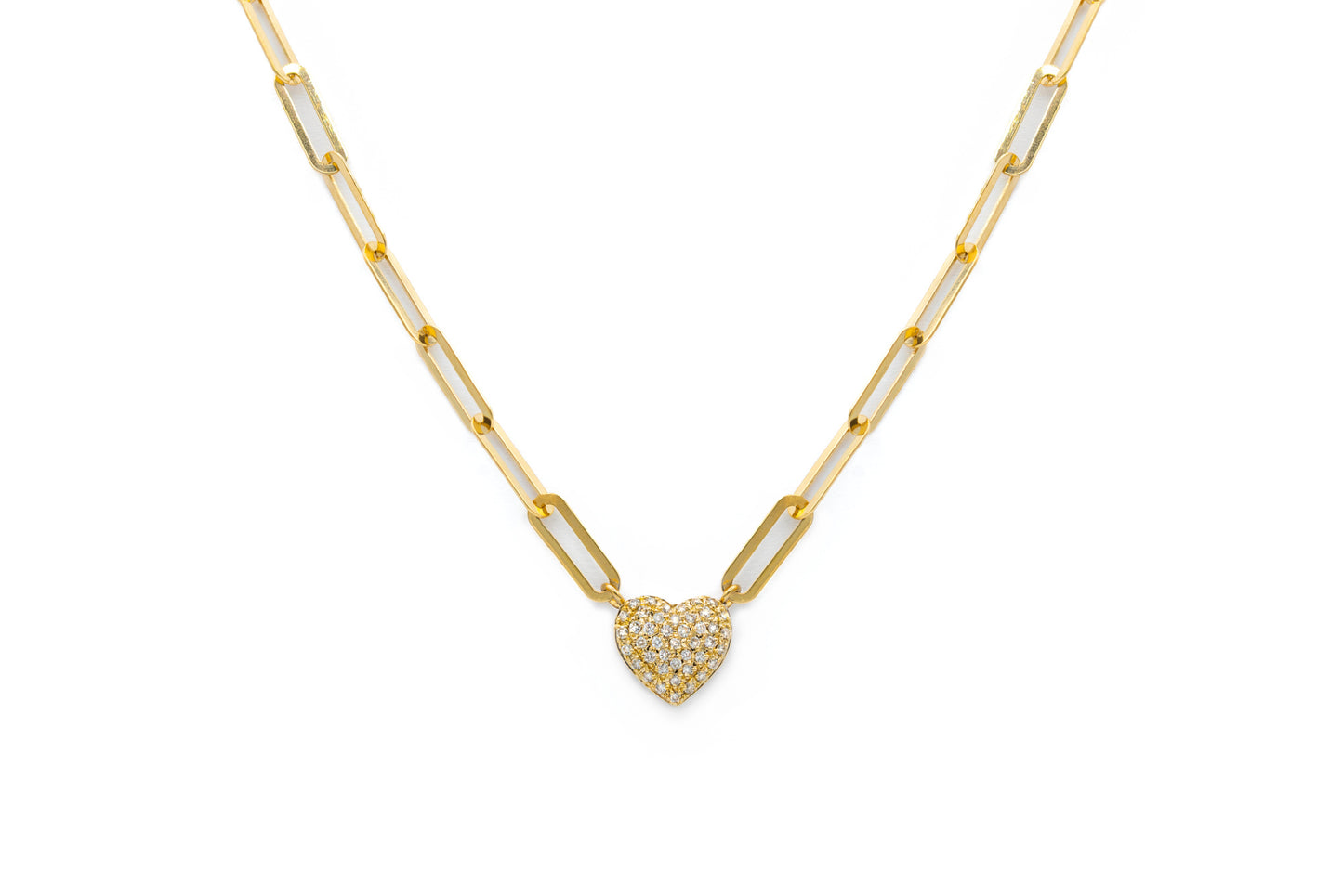 Diamond Accented Puff Heart Pendant On Paperclip Necklace