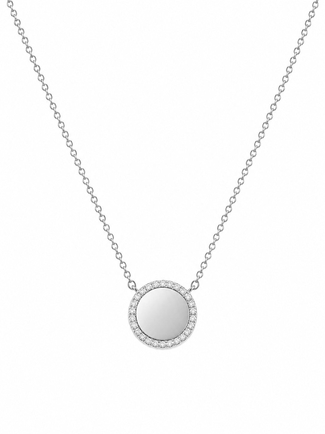 14K Gold Diamond Engravable Disc Pendant Necklace