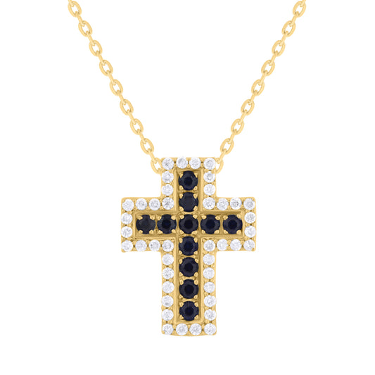 Chunky Channel Pave Color Stone Diamond Cross Necklace