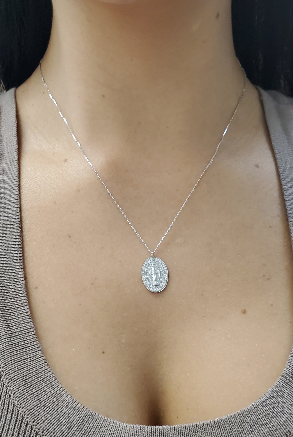 Diamond Pave Miraculous Medal Necklace