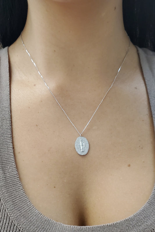 Diamond Pave Miraculous Medal Necklace